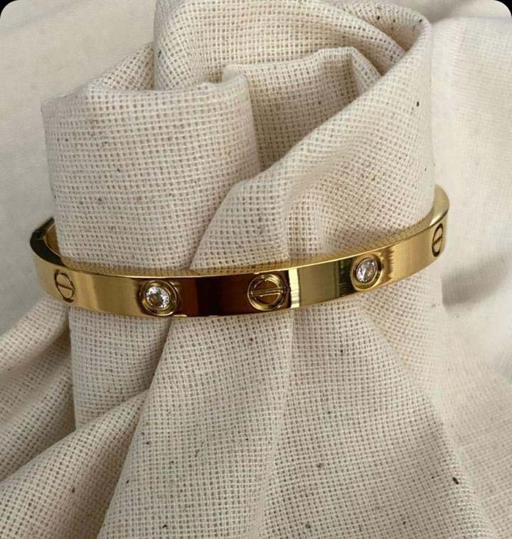 Luxury Screw Motif Bangle with Crystal Accent